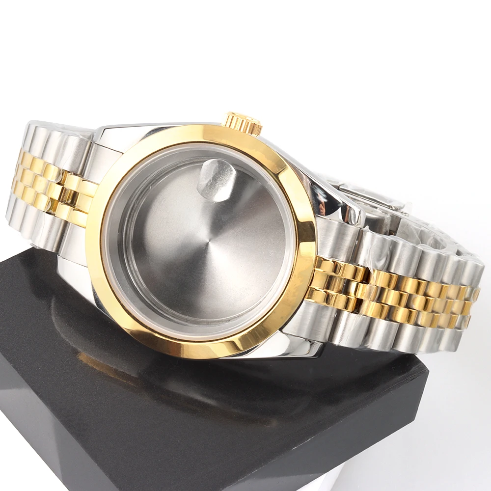 

Корпус для часов золотого и серебряного цвета 36 мм 39 мм с юбилейным ремешком из нержавеющей стали подходит для механизма NH35 NH36 с сапфировым стеклом, детали мужских часов