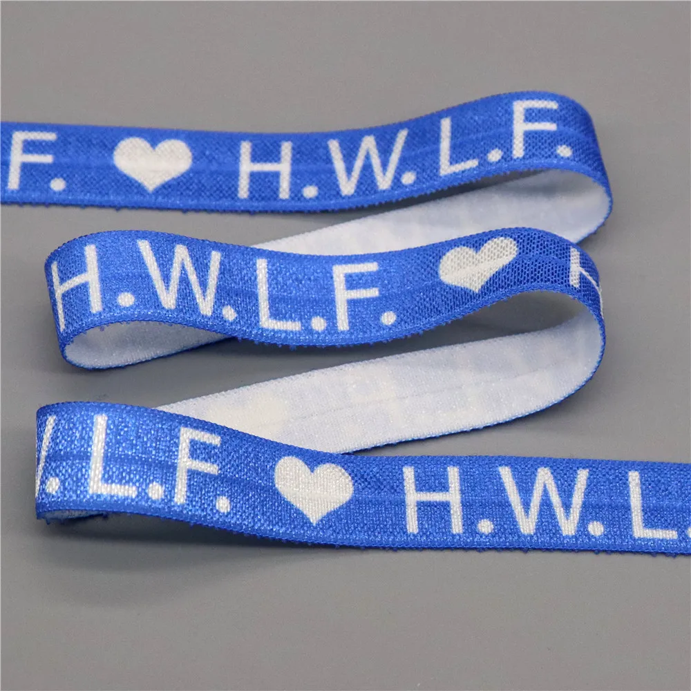 DHK 5/8\'\' 5yards Love Sun Hope HWLF Autism Friend Printed Fold Elastic FOE Stretch Ribbon Accessories Craft DIY Sewing C2647