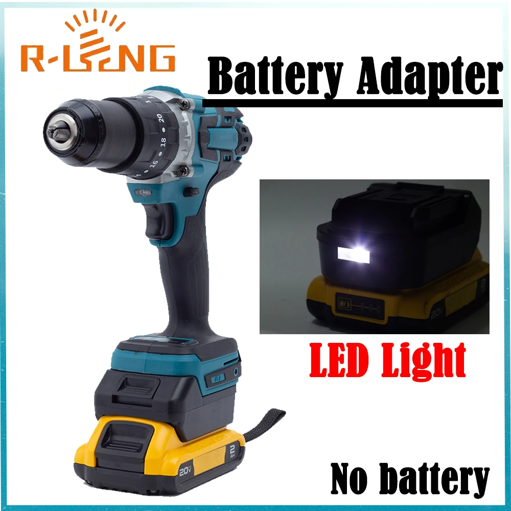 Battery Converter Adapter for DeWalt 18V Li-ion to for Makita 18V BL Series Power Cordless Tool W/LED Light and USB(NO Battery )