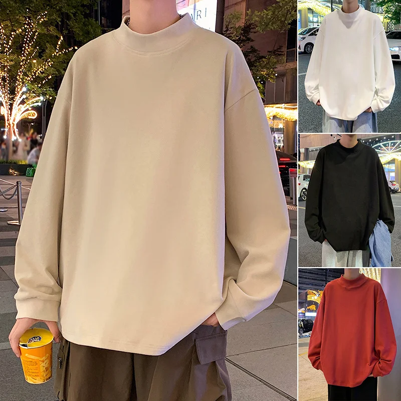 2023 Men Couple Solid Color O-Neck Hoodie Men Korean Drop Shoulder Long Sleeve Hoodies Male Casual Loose Oversized Pullovers