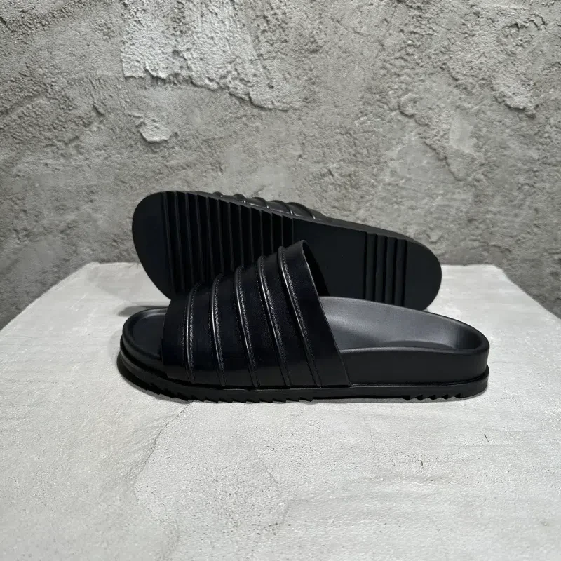 

High Street Men's Casual Fashion Slippers Male Genuine Leather Breathable Sandals Comfortable Slipper for Men