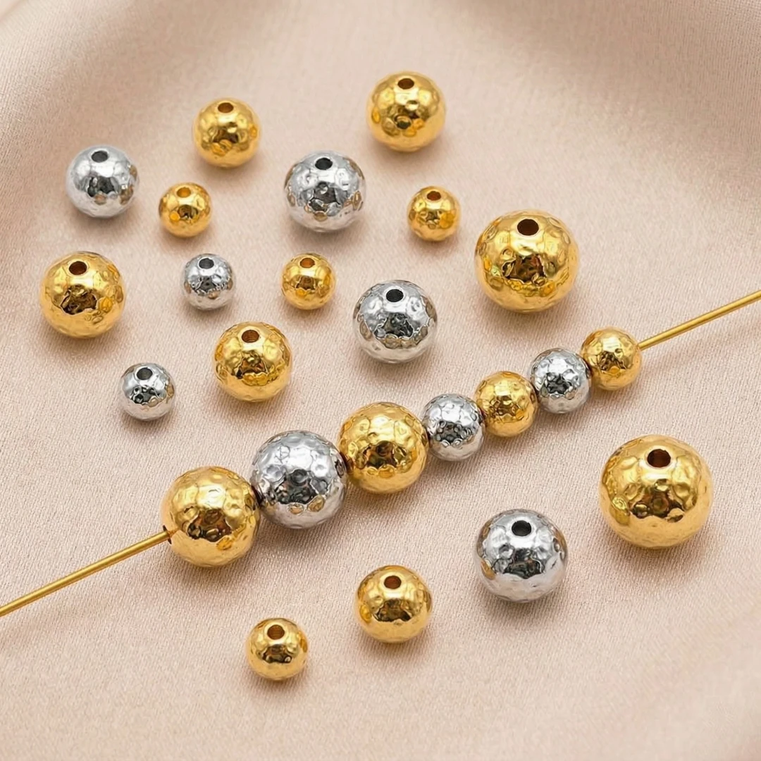 10pcs Stainless Steel Spacer Bead For Jewelry Making 3/4/5/6/8mm Frosted Hammerd Texture Bracelet Bead,DIY Accessories Wholesale