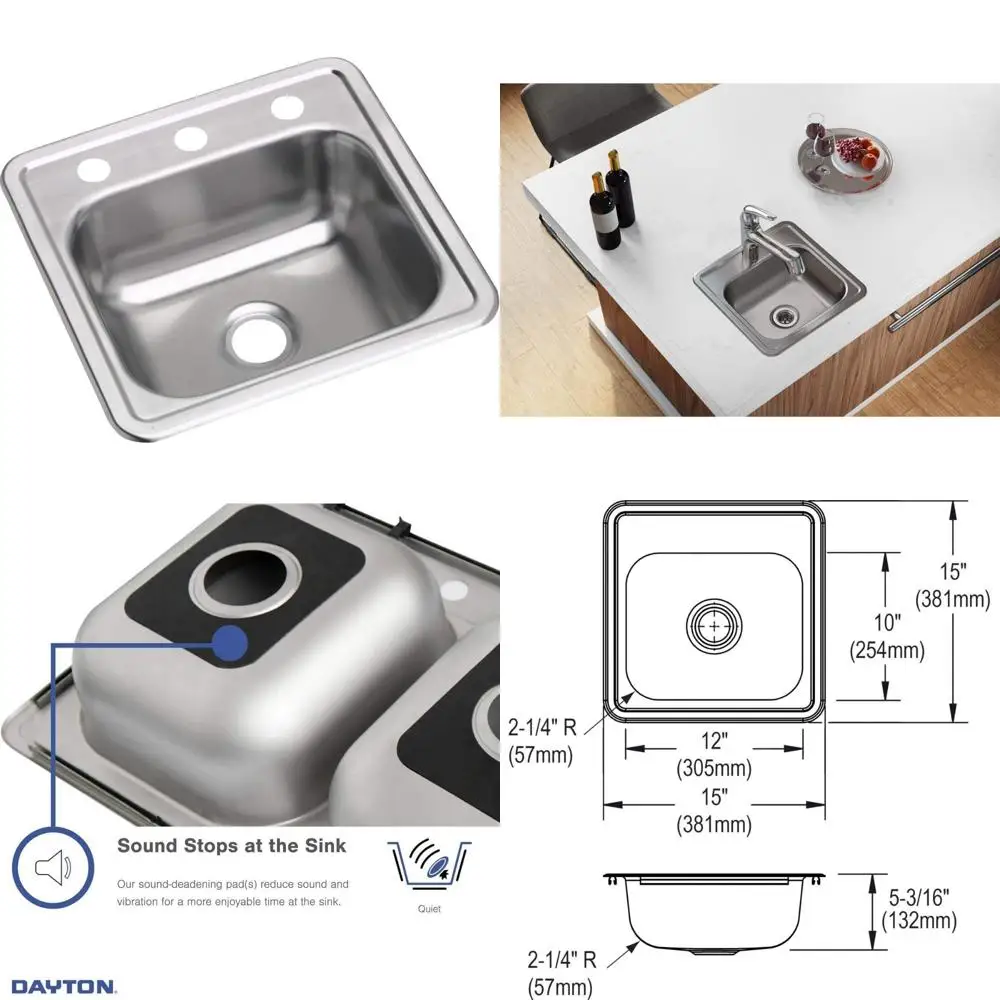 

Stainless Steel Single Basin Kitchen Sink with 15 Drop-In Design and 3 Faucet Holes for Modern Home Kitchens