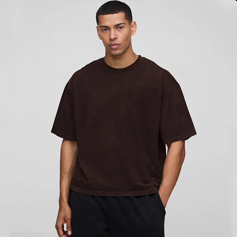 الأساسية المتضخم Boxy صالح طاقم الرقبة تي شيرت رجالي موضة جديدة 100% القطن نصف كم تي شيرت الصيف ملابس رياضية فضفاضة غير رسمية #1
