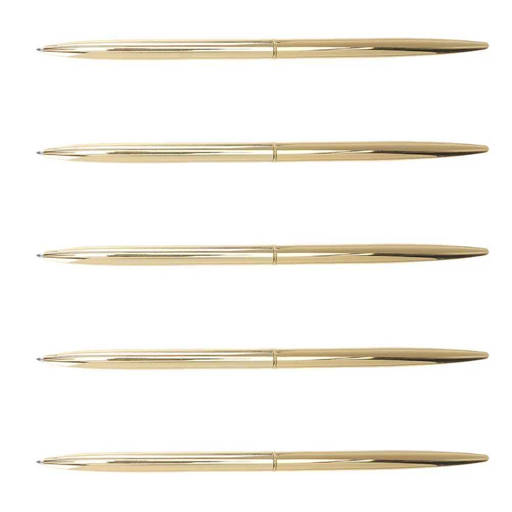 

Набор из 5 золотых металлических шариковых ручек для плавного письма, тонкие, оптовый комплект для офиса, бизнеса, свадеб, гостевых книг, учителей, студентов