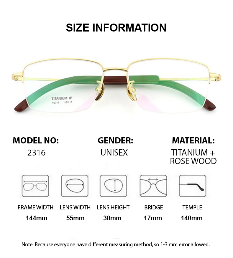 Chashma Men Glasses Top Quality Pure Titanium Sandalwood Prescription Glasses Spectacles Gentlemen Semi Frame Multifocal Glass
