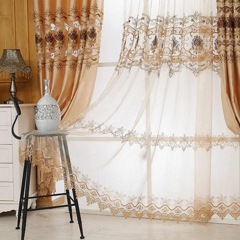 European Luxury Imitation Silk Water-soluble Embroidered Window Screen Blackout Curtain