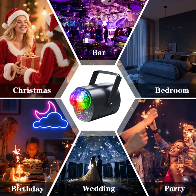 2-in-1 RGB Laser Disco Ball Light, Sound Activated Party Lights with Red & Green Laser Patterns, Rotating Magic Ball Stage Light