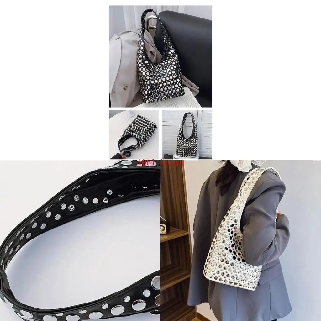 

Practical PU Underarm Bag with Trendy Studs Detail Shoulder Bag for Party Work