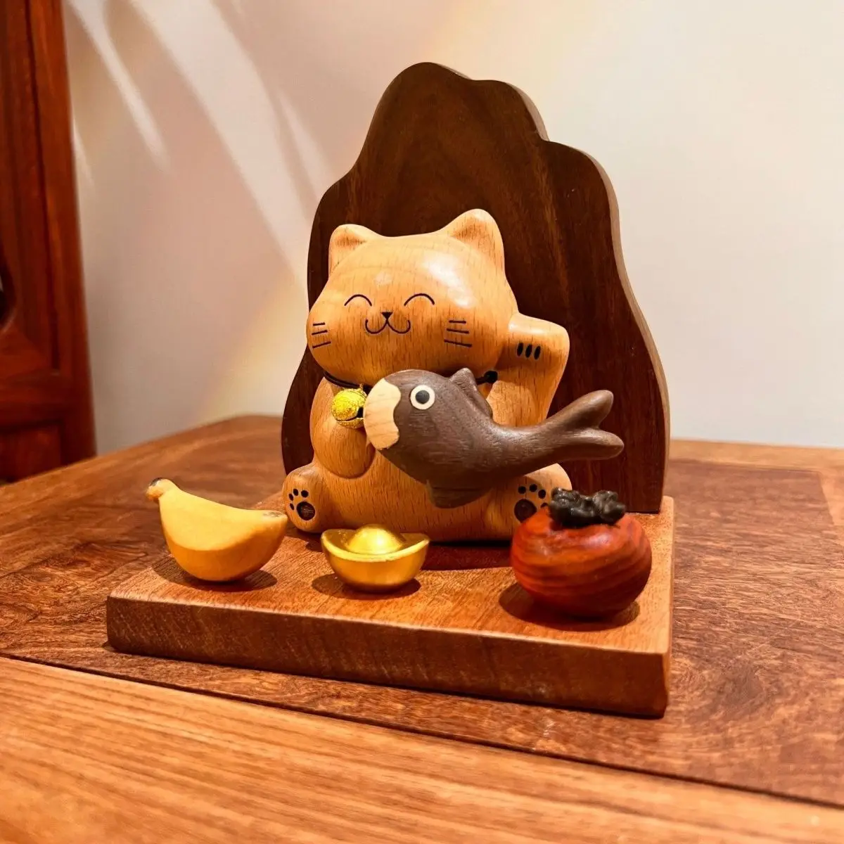 Bobcat Shenshi Wooden Creative Entrance Tabletop Ornament Household Opening Cashier Front Desk High-end Gaocai Gifts