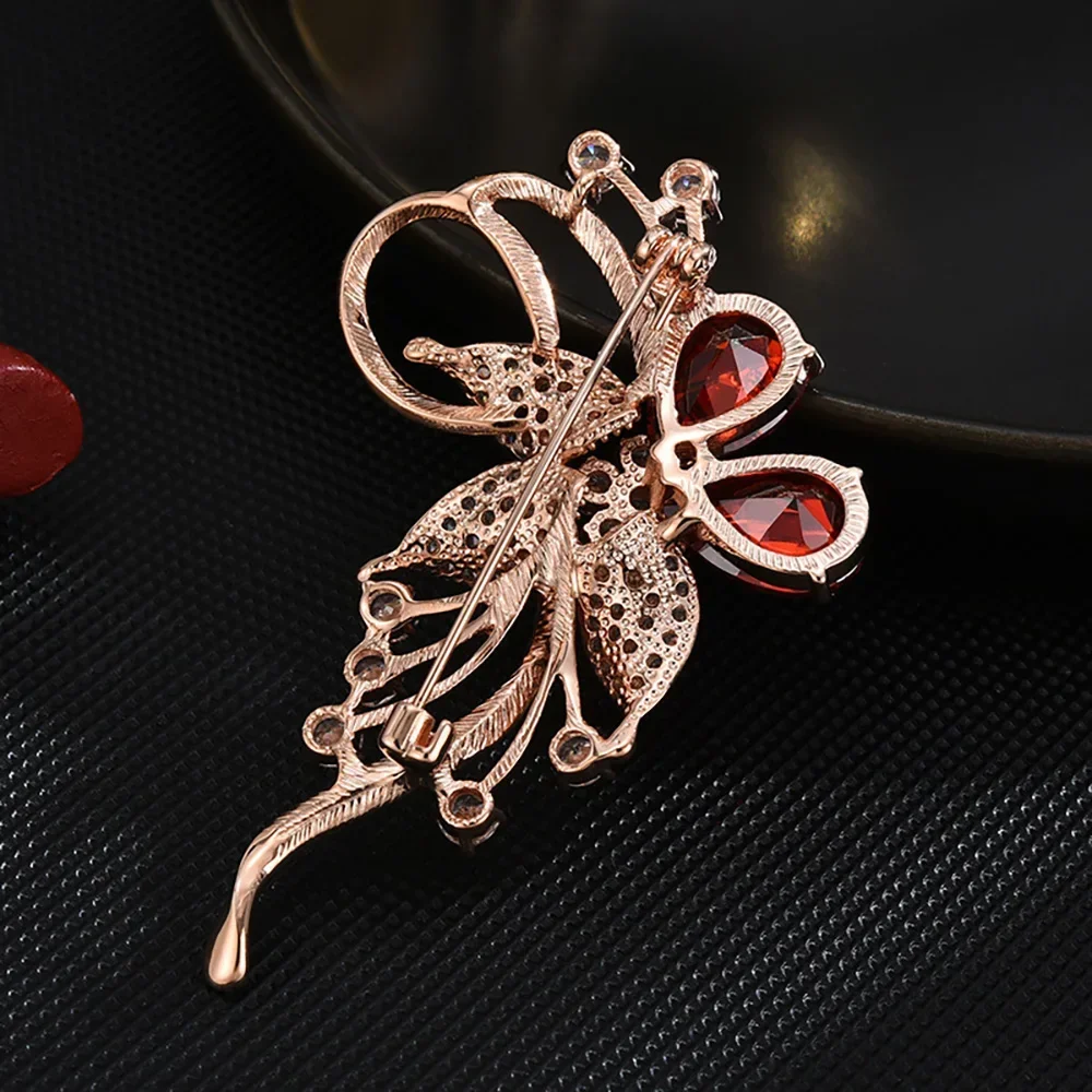 Elegant Rhinestone Bauhinia Brooches Cooper Crystal Flower Brooch Lapel Pin Corsage Wedding Jewelry for Women Bouquet Bijoux