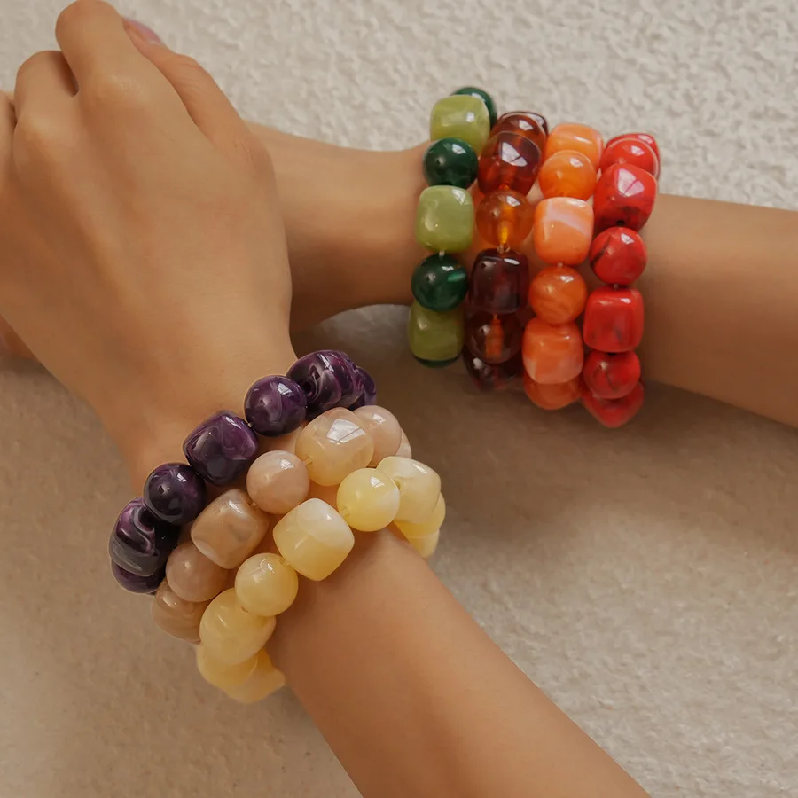 الاكريليك غير النظامية مربع جولة مطرز سوار الإسورة للنساء تقليد حجر سلسلة سوار اليد اكسسوارات زوجين الهدايا #5