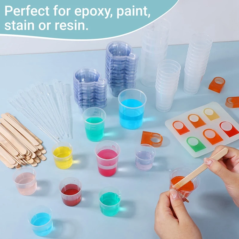 Epoxy Resin Tool Kit, 20Pack Plastic Graduated Cups, 200 Pack 40Ml Disposable Measuring Cups,10 Pack 15Ml Droppers