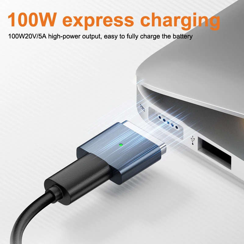 100W Type-C Female To Magsafe 2 Converter Laptop Indicator Light USB-C Magnetic Adapter Zinc Alloy Connector For MacBook Air/Pro