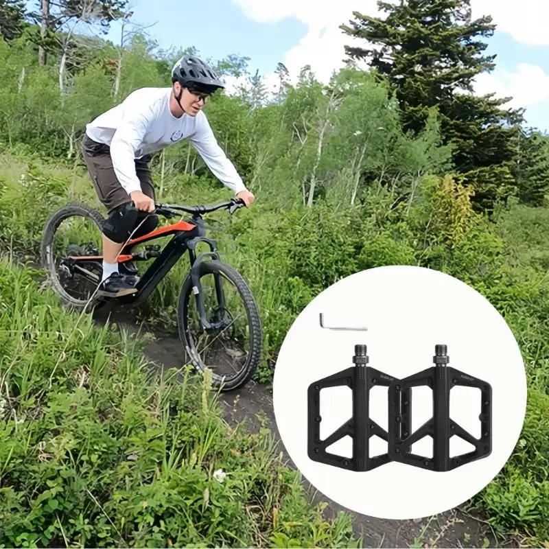 Flat Bike Platforms for Mountain Cycling, Broad Synthetic Resins Structures with Steel Shafts, Contact Nubs and Side Labels 69HD