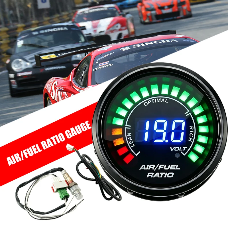 52mm Universal Digital Air-Fuel Ratio Gauge Narrowband O2 Oxygen Sensor AFR Display Smoked 0258006028 for 12V Car