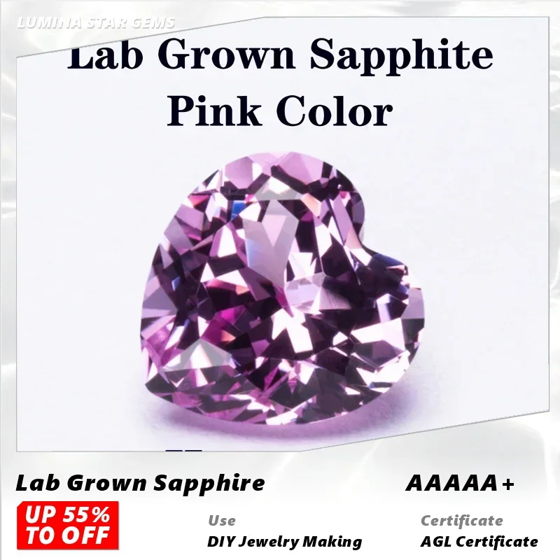 

L-Lab выращенный сапфир розового цвета с огранкой в виде сердца, усовершенствованные ювелирные изделия, кольца, серьги, изготовление блестящего качества, сертификат AGL на выбор