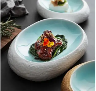 

Ceramic Dinner Dishes Household Oval Tableware Snack Dessert Trays Modern Hotel Restaurant Steak Plates Pasta