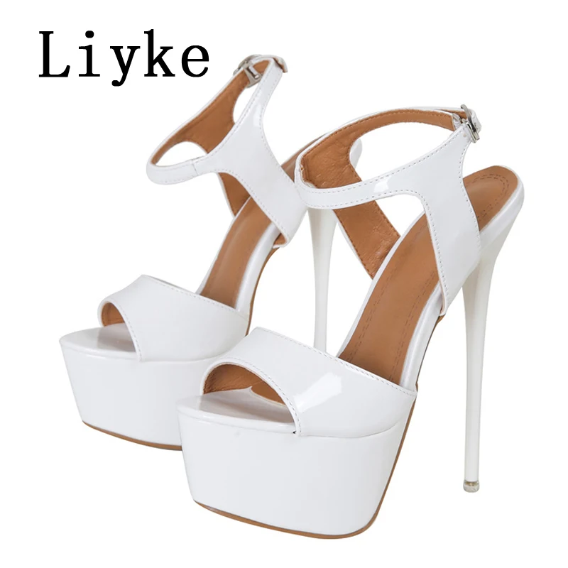 Liyke Size 34-46 Sexy 16CM Fetish Sandal Women Summer Fashion Open Toe Buckle Strap Platform High Heels Stripper Pole Dance Shoe