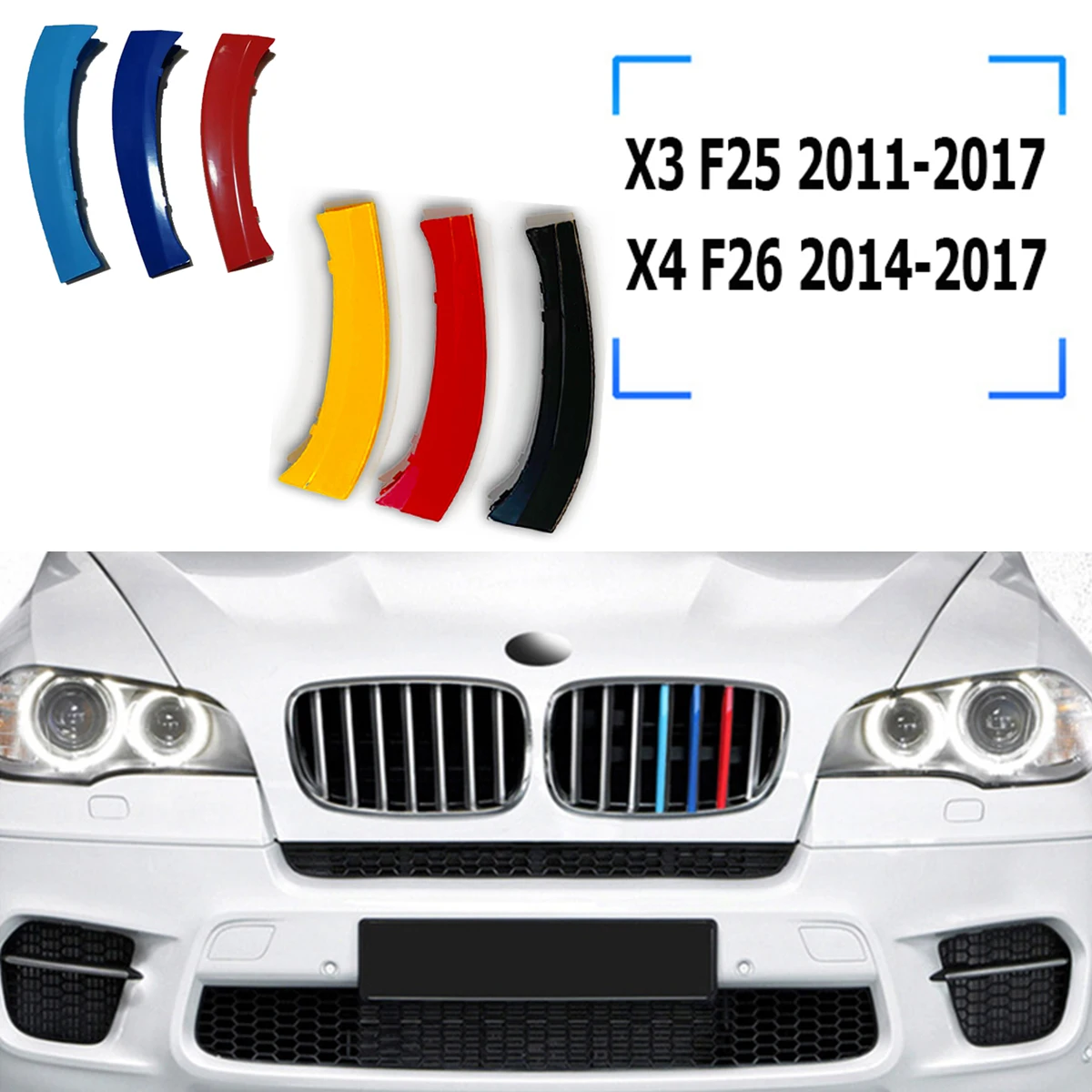 1set 3pcs For BMW ABS Germany Flag/M Color Grille Insert Trims Strips For X3 X4 F25 F26 2011-2017 G01 G02 2018-2021