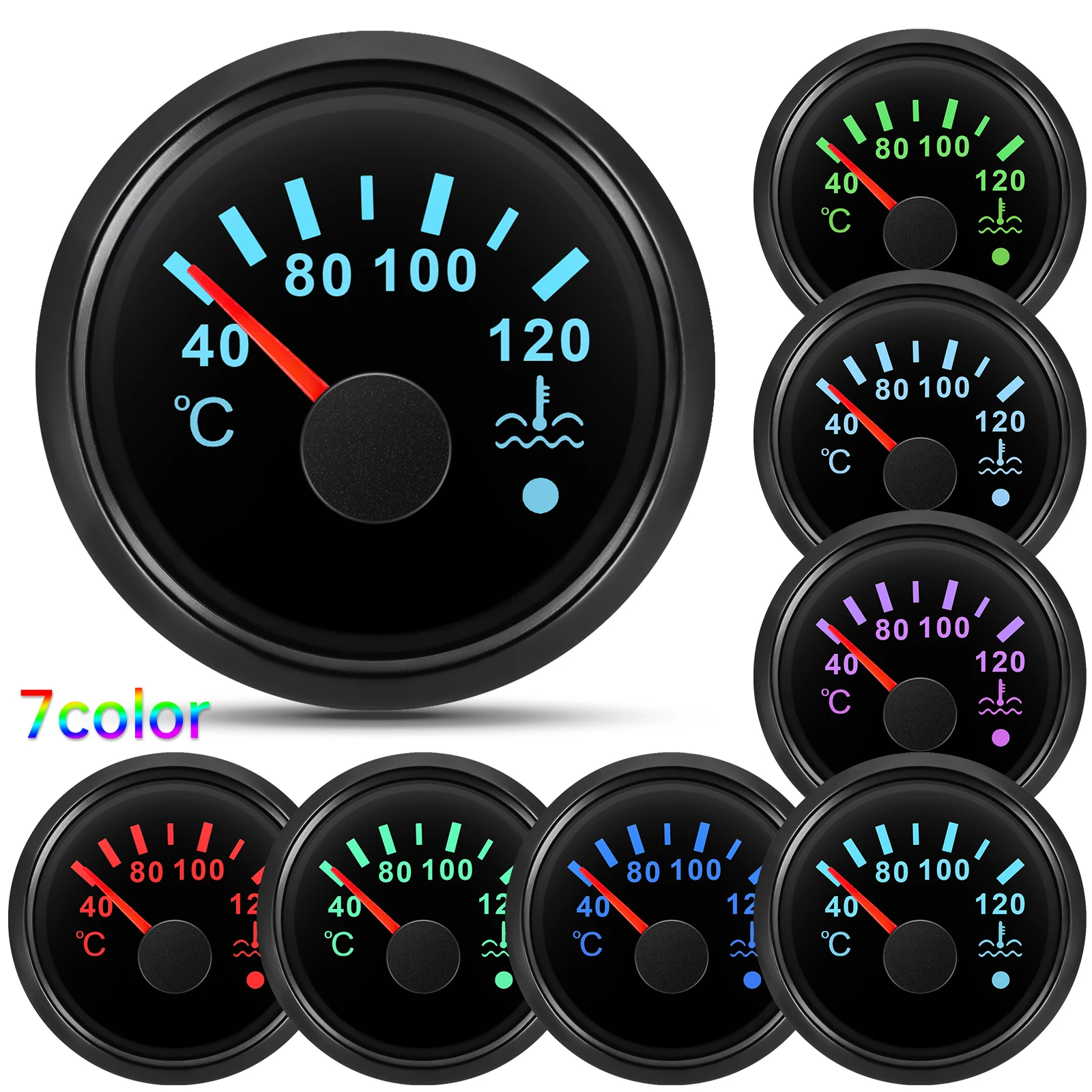 40-120℃ Water Temperature Gauge with Alarm 7 Color LED 52mm Water Temp Meter Indicator Car Boat Yacht Waterproof 12V24V custom - view 6