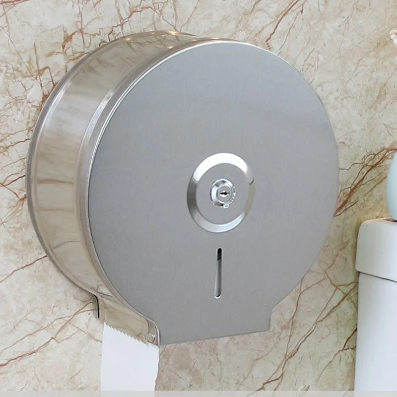Stainless steel large roll paper box hotel toilet wall-mounted waterproof large plate paper towel holder non-punching large roll