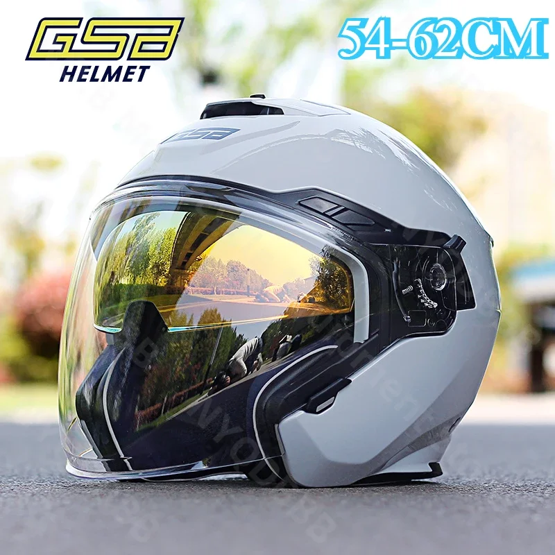 Gsb JET-3 capacete de motocicleta, lente dupla semi-coberta, personalizado, leve, quatro estações, meio capacete