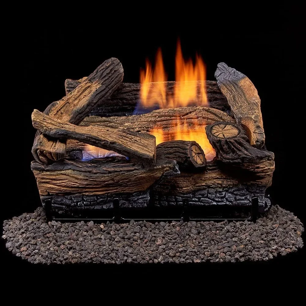 

Split Red Oak Ventless Log Set – 18 Inch, 30,000 BTU, Dual Fuel (Propane/Natural Gas), Remote Control, Realistic Fireplace