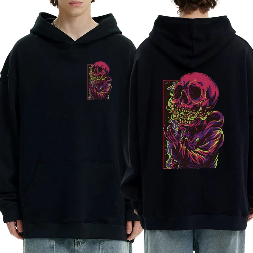 

2025 New Cyberpunk Skull Graphics print Hoodies Unisex harajuku punk Gothic Sweatshirt Men women Fleece Casual Loose streetwear
