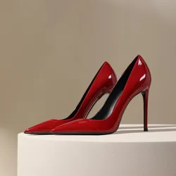 Super Sexy bordo jasne wysokie obcasy damskie ze skóry lakierowanej letnie buty wygodne imprezowe 10cm czółenka na co dzień