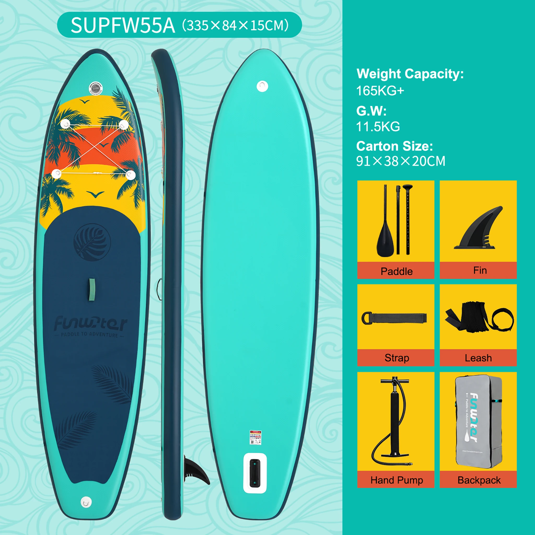 Funwater Inflatable Stand-Up Paddle Board 335cm/350cm Non-Slip SUP