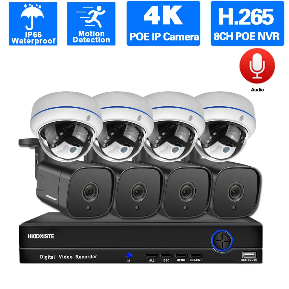 

H.265 8CH 4K POE NVR Kit Motion Detection CCTV Security Camera System Set 8MP HD Street Waterproof POE IP Video Surveillance Kit