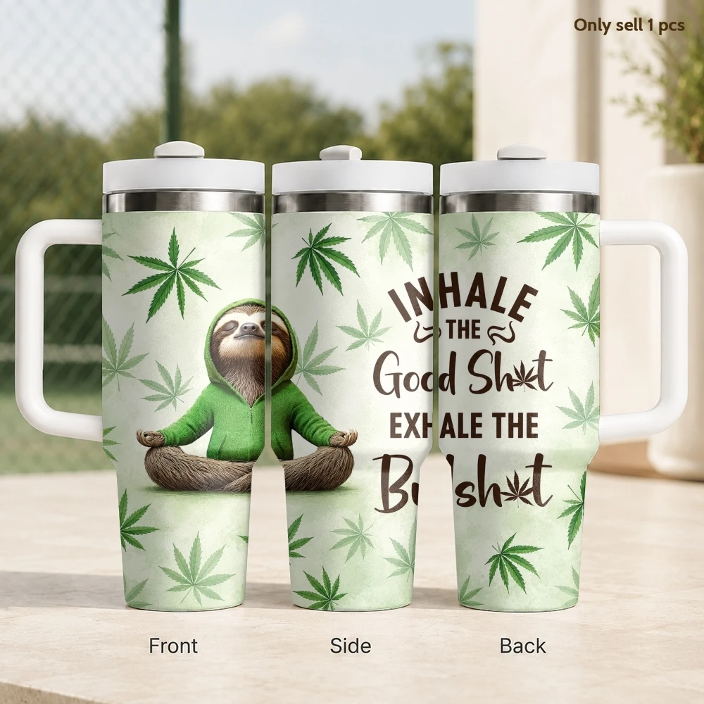 Inhale Good Exhale BS Vacuum Flasks 40oz Stainless Steel Insulated Tumbler With Handle & Straw Leakproof Travel Mug
