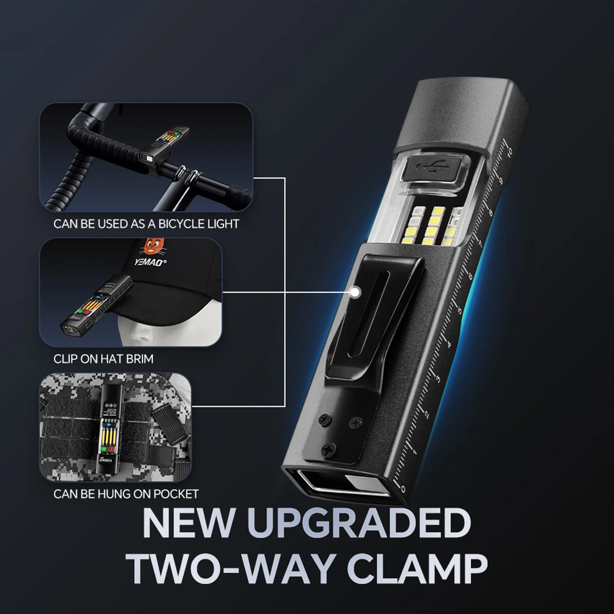 Torcia EDC 680LM Torce a 8 modalità Torcia a LED per bicicletta con clip magnetica/gancio USB C Ricarica da campeggio, emergenza