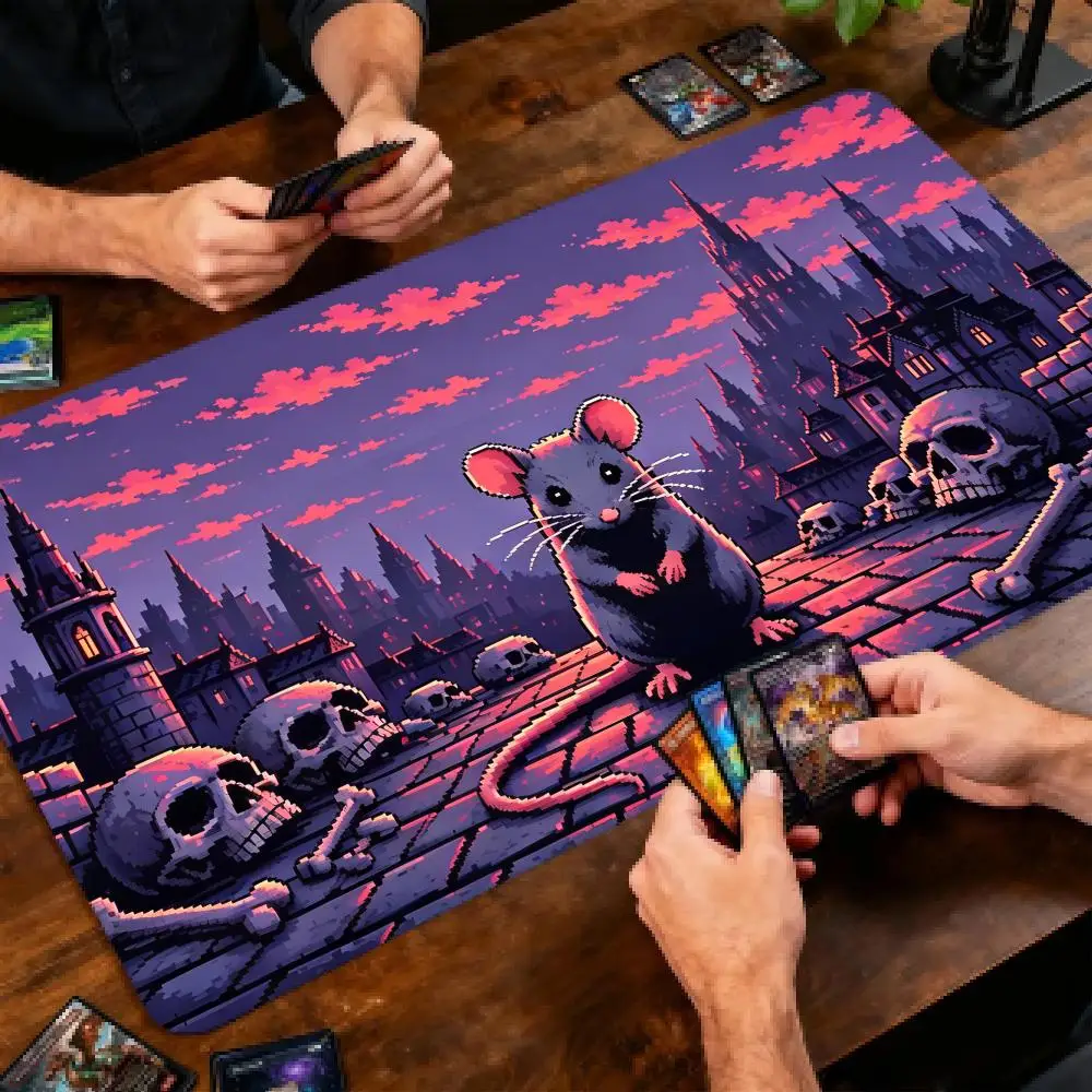 Retro Pixel Gothic Rat Graveyard TCG Playmat 24