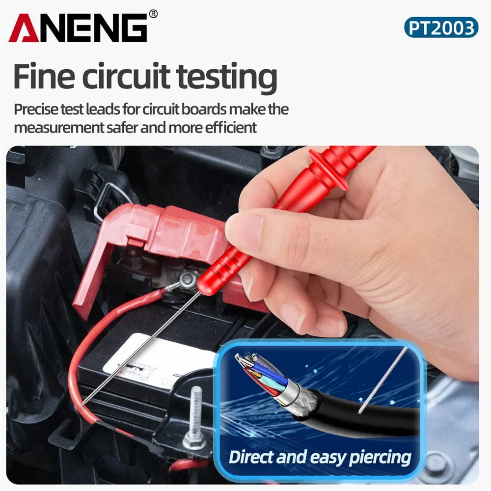 ANENG PT2003 2pcs Multimeter Test Lead Extention Piercing Needle Tip Probe 1000V 10A Red/Black Insulation Piercing Pins Tools