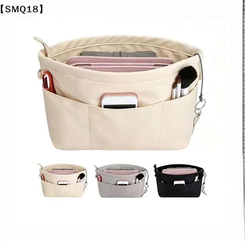 Vintage Cosmetic Organizer Insert Bag Zipper Multi Pocket Solid Color Multifunctional Bag For Women【SMQ】