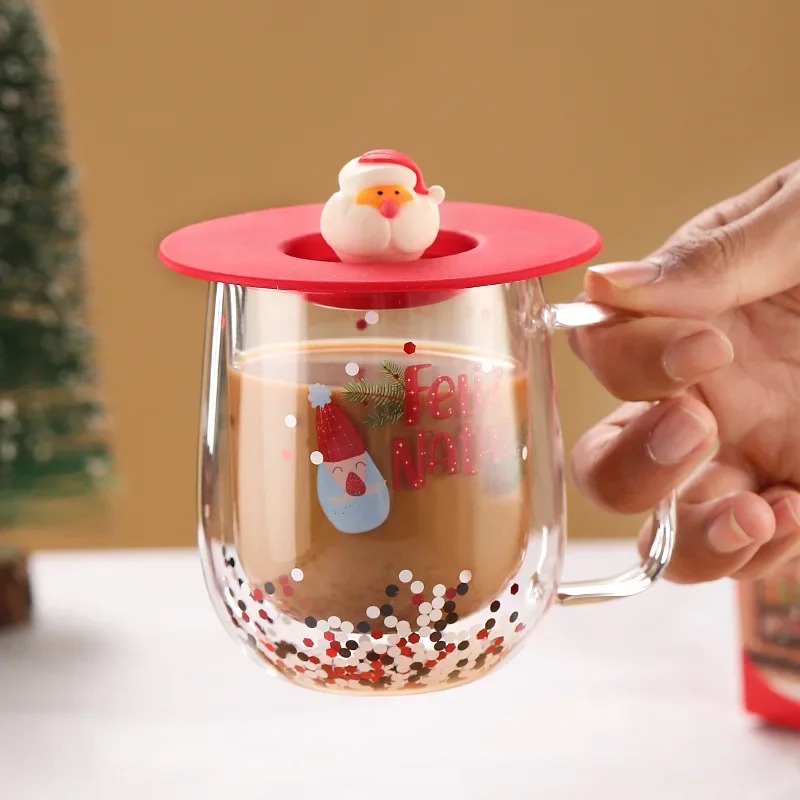 150/250ml Christmas Tree Mug Glass Cup Heat Resistant Double Wall Glass Coffee Cup Cartoon Christmas Gift Milk Drinkware