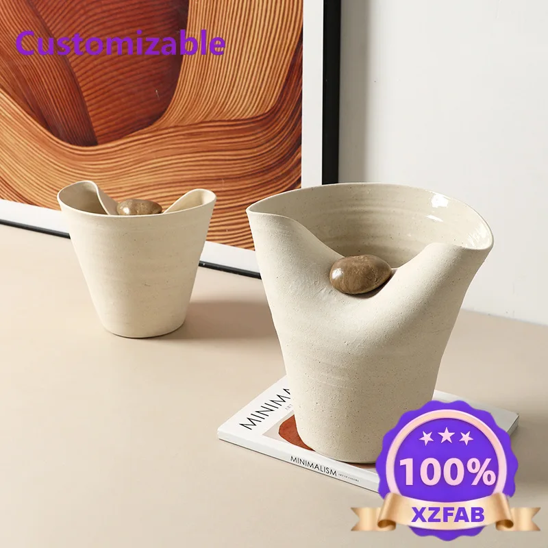 Factory Direct 2026 Nordic ins style imitation pebble ceramic vase villa hotel entrance living room high-end home decoration