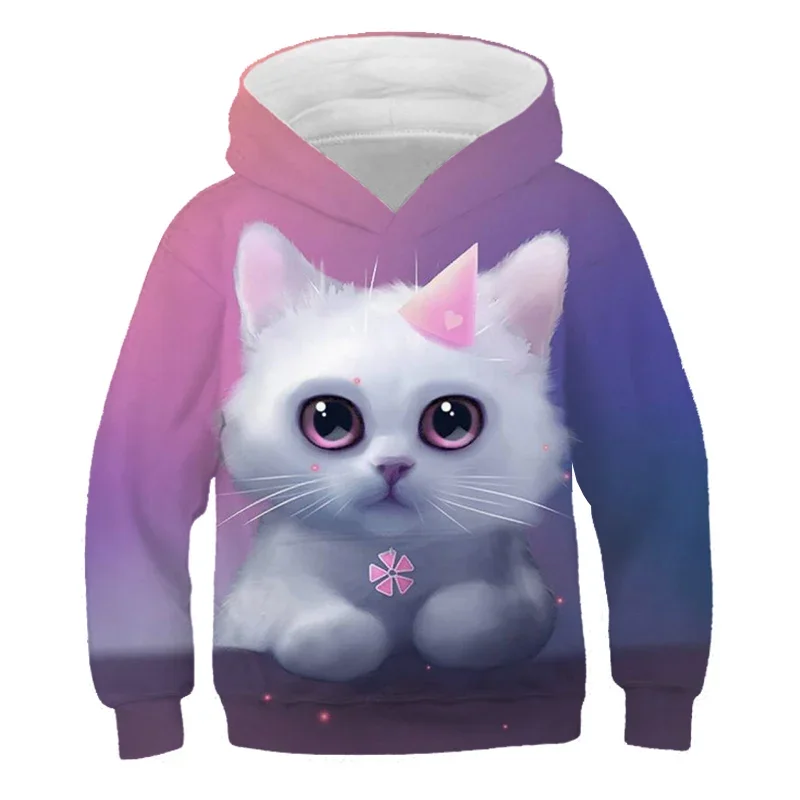 2022 New Girls 3D Printing Cute Cat Animal Series Pullover Sweater Animal Long Sleeve Hoodie Girls Tops Women's Thin Hoodie