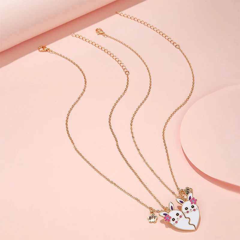 2Pcs/set Brand New Cute Rabbit Pendant Chain Best Friends Necklace BFF Friendship Jewelry Gift for Girls