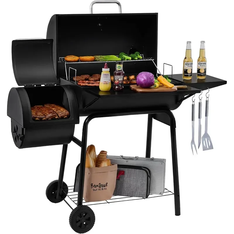 BBQ Charcoal Grill and Offset Smoker Outdoor Camping