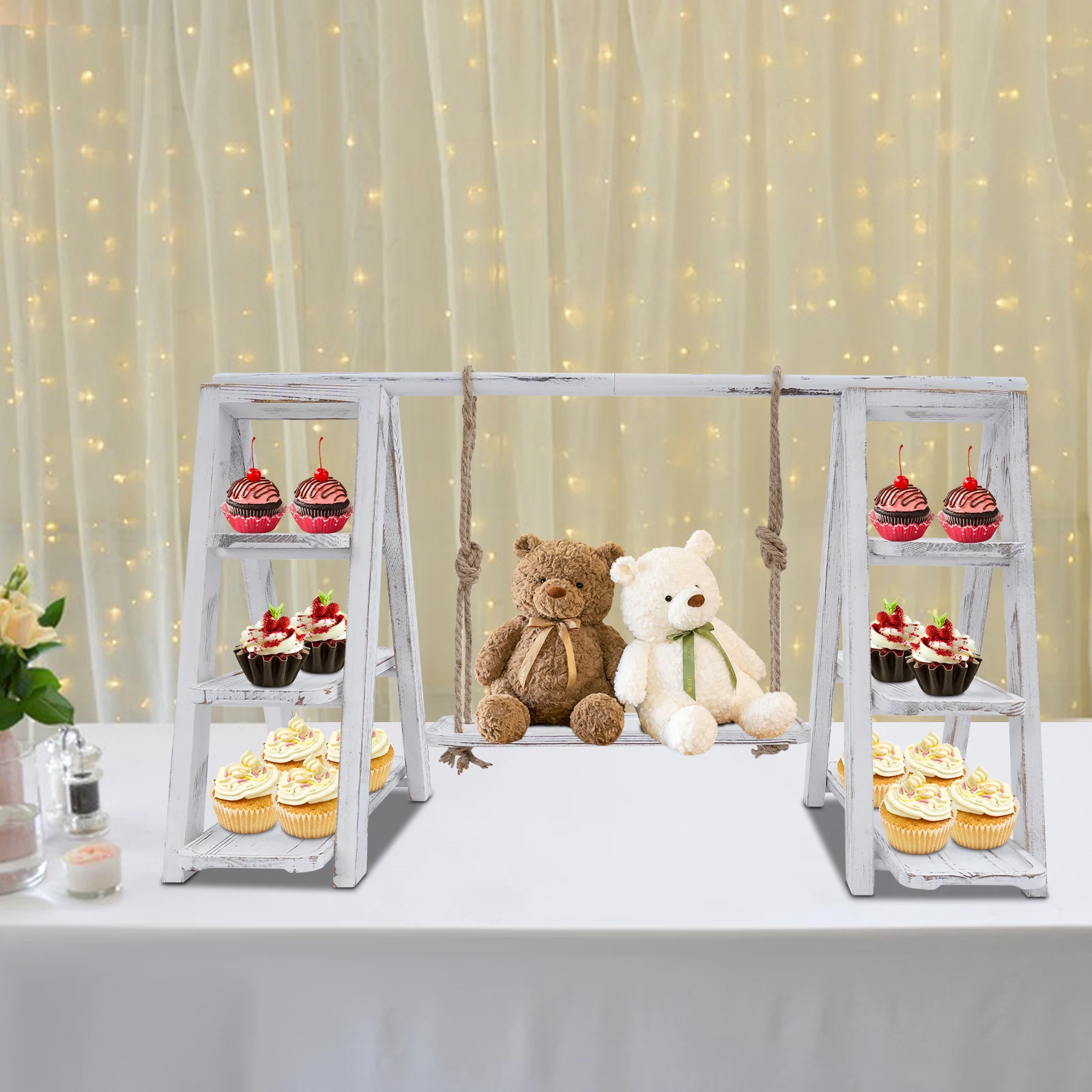 

3-Tier A-Shape Cupcake Stand White Dessert Display Tower with Removable Swing Plates - Kitchen Countertop Serving Tray for Party