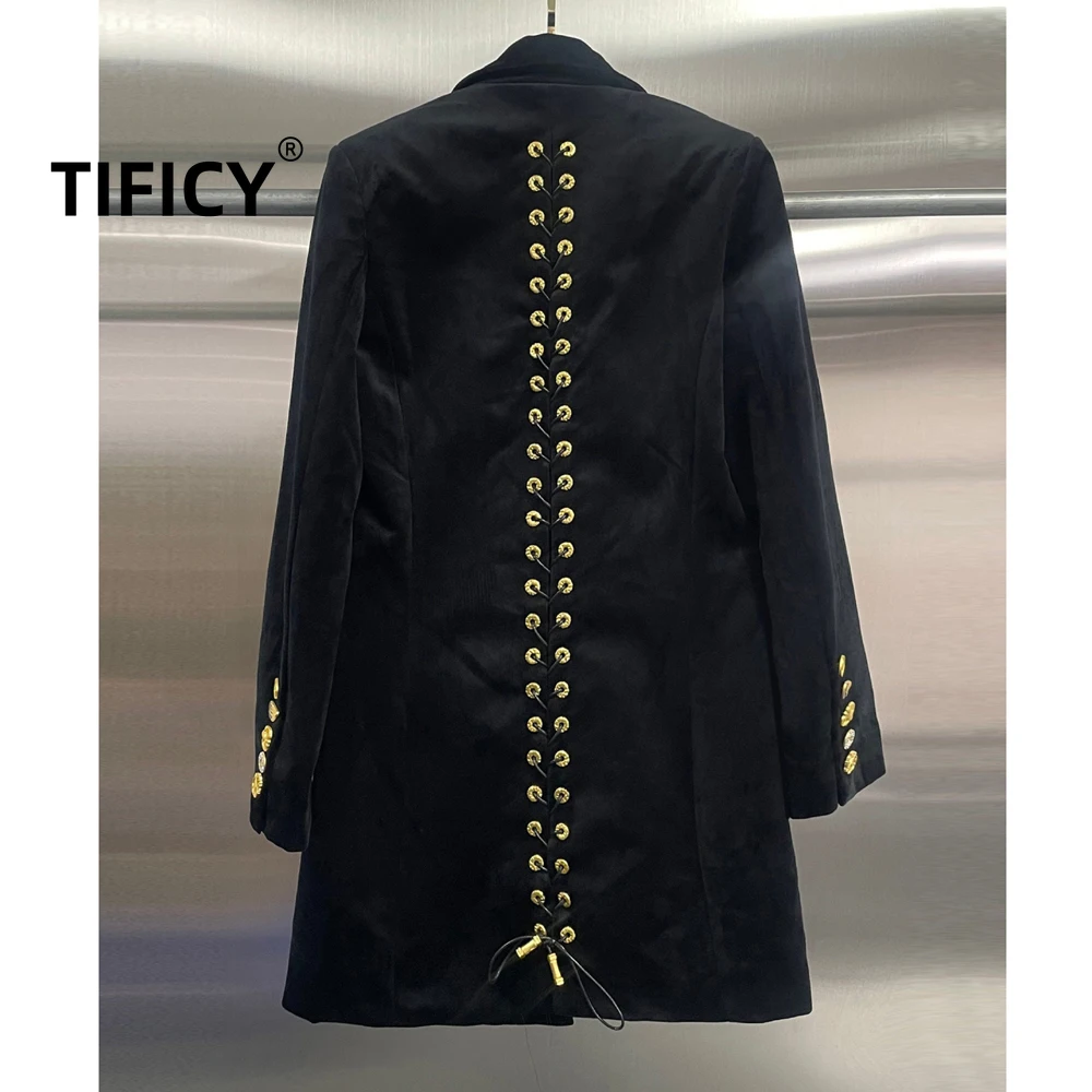 

Хай-стрит блейзеры женские ретро британский стиль с завязками на металлической пряжке костюм бархатные уличные костюмы длинная куртка женская одежда