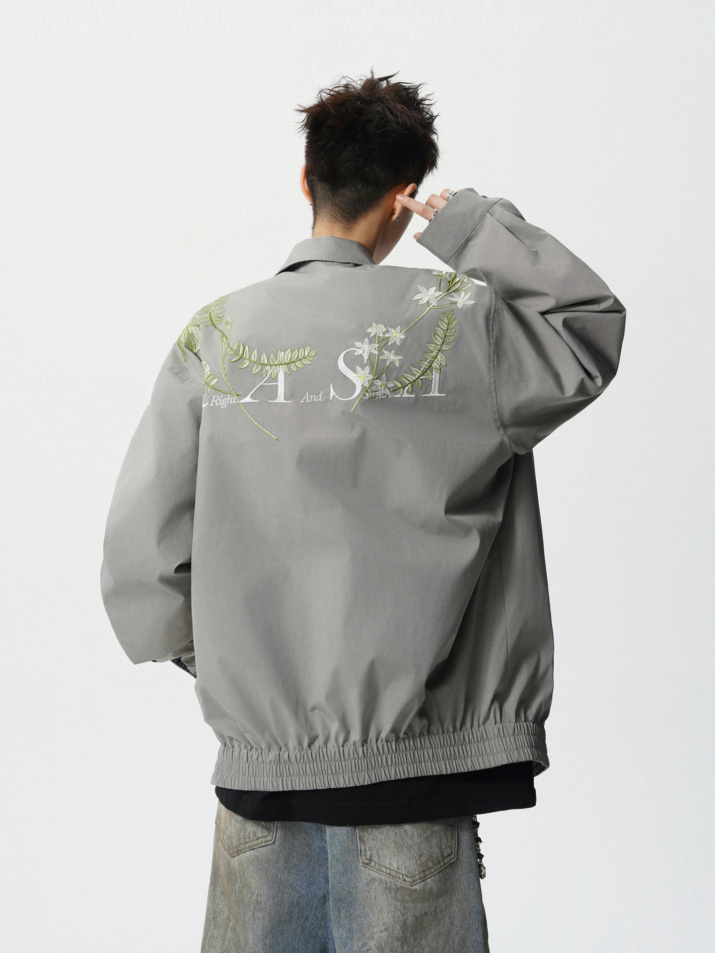 American Fashion Trendy Cool Youth Mens Bomber Jacket Heavy Industry Flower Embroidery Zipper Loose Casual Short Coat Men's Top