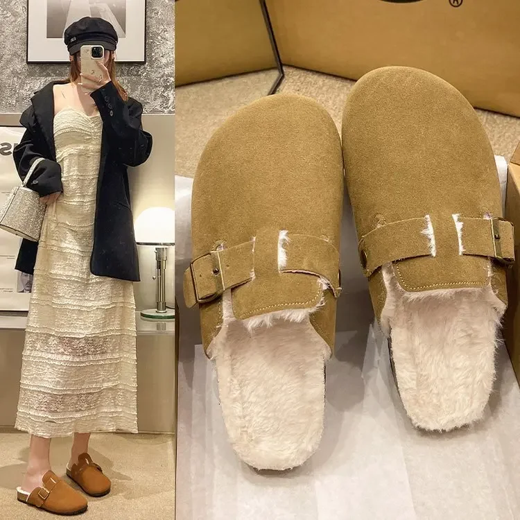 Zapatos de invierno a la moda para mujer, zapatos de algodón sin cordones con forro polar cálido, ropa para exteriores, parte superior de zapato de goma