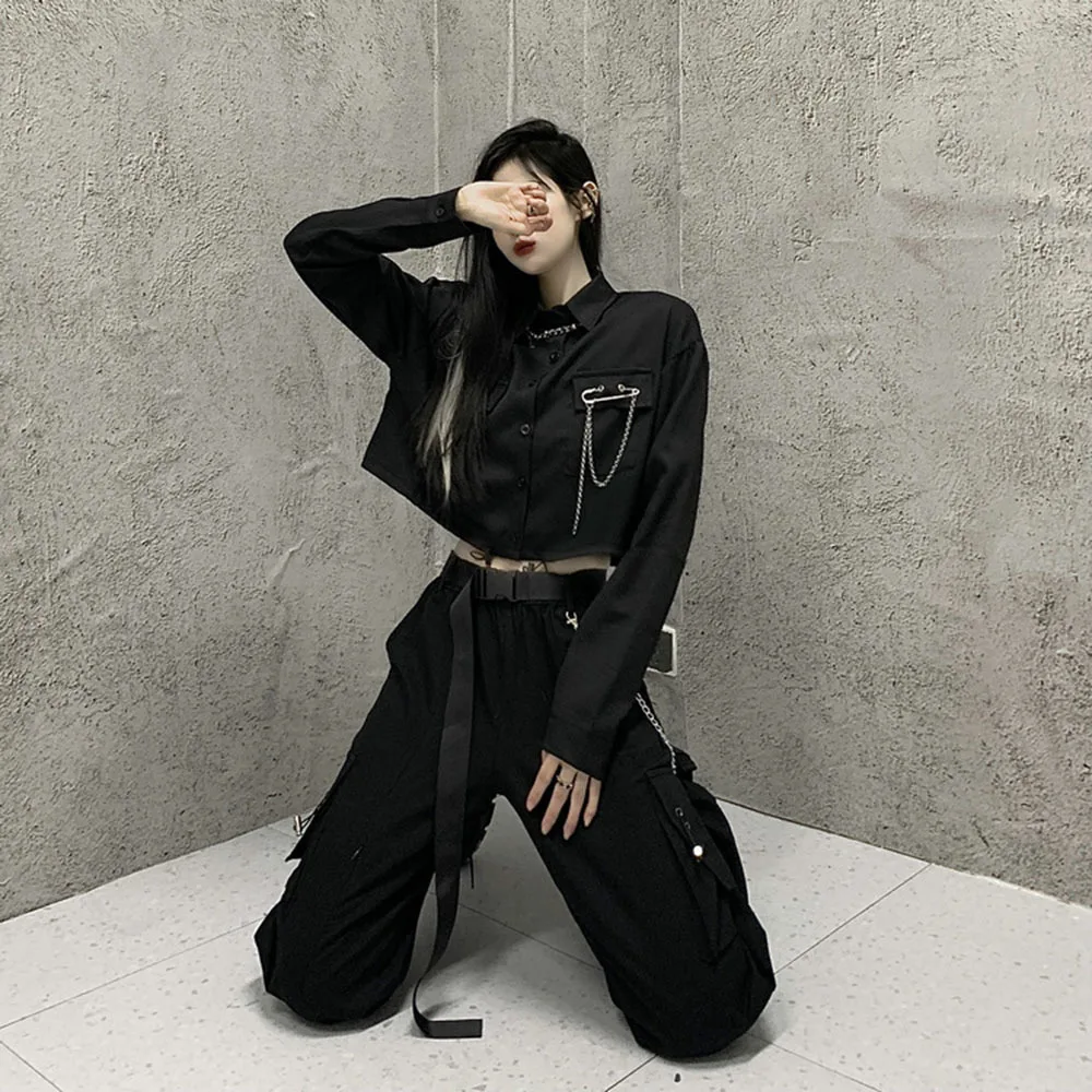 

Spring Autumn Two Piece Set For Women Fashion High Waist Cargo Pants Women + Streetwear BF Kpop Cool Crop Jacket Chic Trendy New