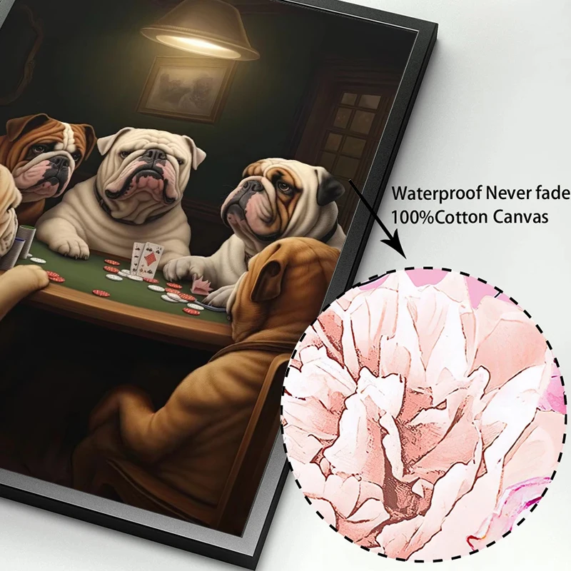 Animal Funny English Bulldog Playing Poker Smoke Bar Poster Print Wall Art Pictures Canvas Painting Living Room Home Decor Gift