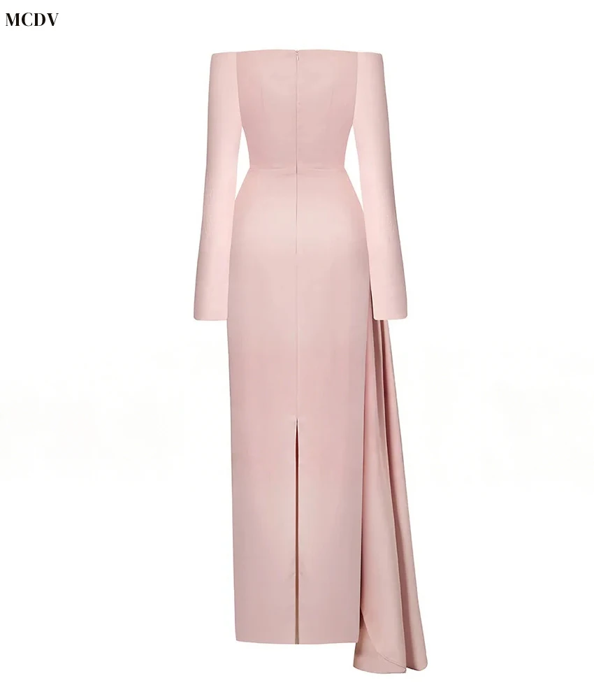 맞춤형 고급 저지 오프숄더 크리스탈 이브닝 드레스 섬세한 보트넥 긴 소매 파티 가운