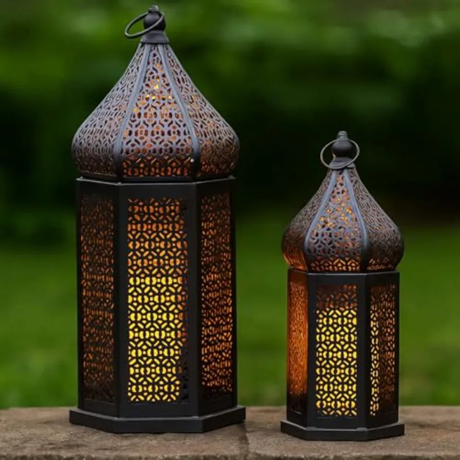 

Large Temple Tower Moroccan Lantern Lamp Decorative Candle Holders for Ramadan Decorations, Halloween, Hanging, Outdoor Patio o